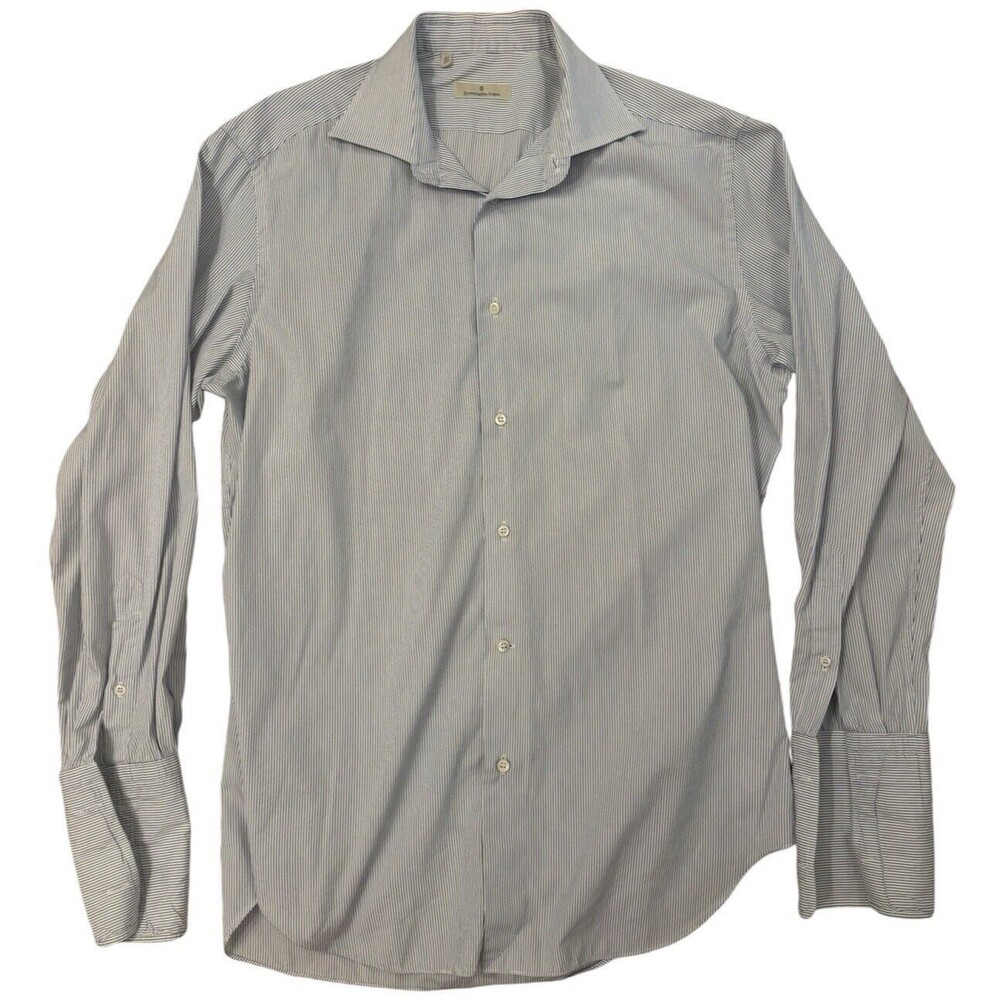 Ermenegildo Zegna Dress Shirt Men's 16.5/42 Blue Striped Long Sleeve Button Up